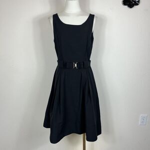 Sinclaire 10 Dress Womens 12 Black Fit Flare Bow Belt Silk Blend Party Cocktail